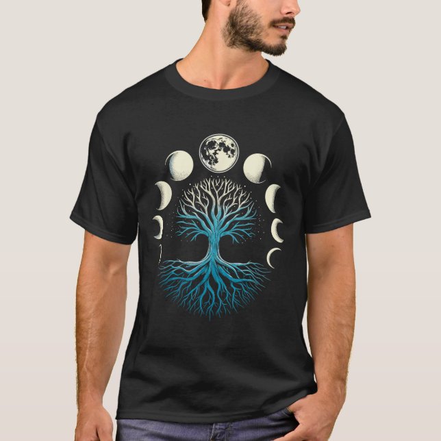 Andlig Träd Månfaser Yoga  T Shirt (Framsida)