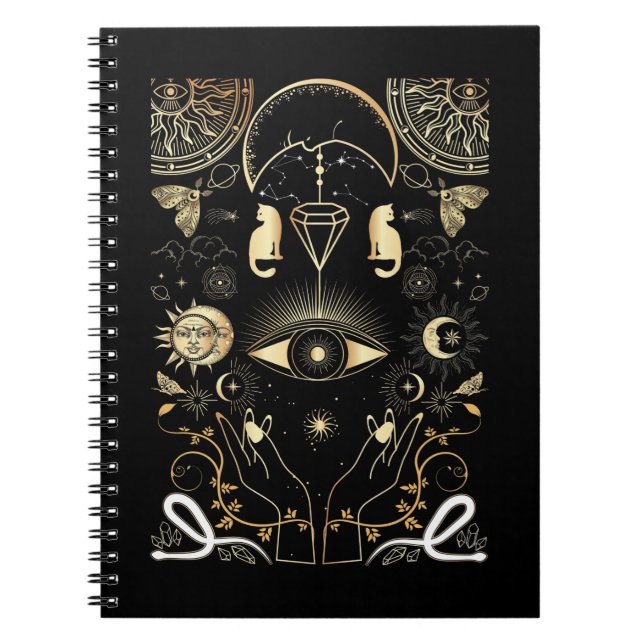 Andlig vid Måne Astrology Sol Stars Cat Anteckningsbok (Framsidan)
