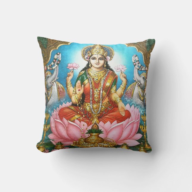 Andlig Vintage Hindu Diety Lakshmi Kudde (Framsida)