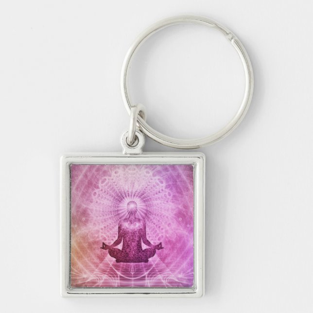 Andlig Yoga Meditation Zen Colorful Fyrkantig Silverfärgad Nyckelring (Framsidan)