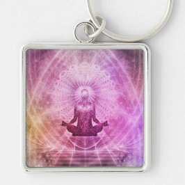 Andlig Yoga Meditation Zen Colorful Fyrkantig Silverfärgad Nyckelring