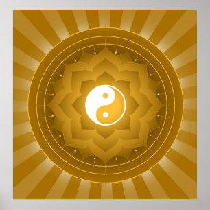 Andliga Yin Yang på lotusblommabakgrund Poster