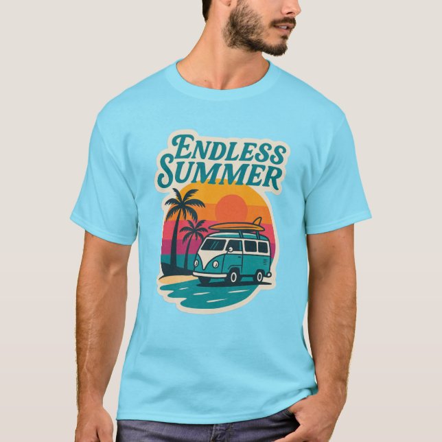 Ändlös sommar – Retro Surf Van Solnedgång T Shirt (Framsida)