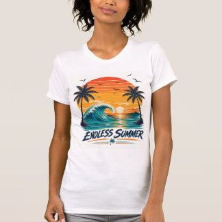 Ändlös sommar | Retro tropisk solnedgång strand T Shirt