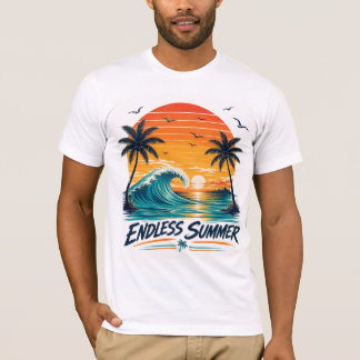 Ändlös sommar | Retro tropisk solnedgång strand T Shirt