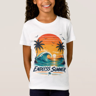 Ändlös sommar | Retro tropisk solnedgång strand T Shirt