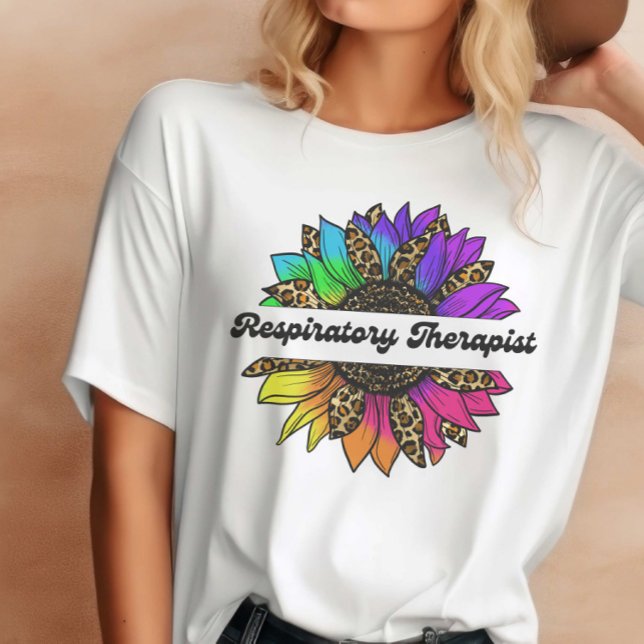 Andningsfri behandling av regnbåge Solros T Shirt (Respiratory Therapist Rainbow Sunflower T-Shirt
)