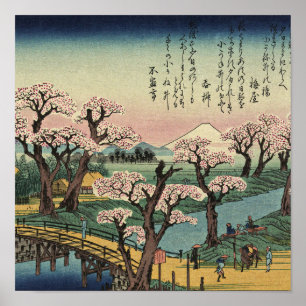 Ando Hiroshige - Evening Glow vid Koganei Bridge Poster