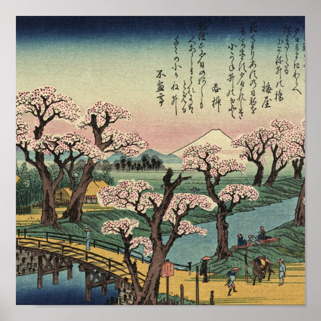 Ando Hiroshige - kvällsglöd vid Koganei Bridge Poster (Framsidan)