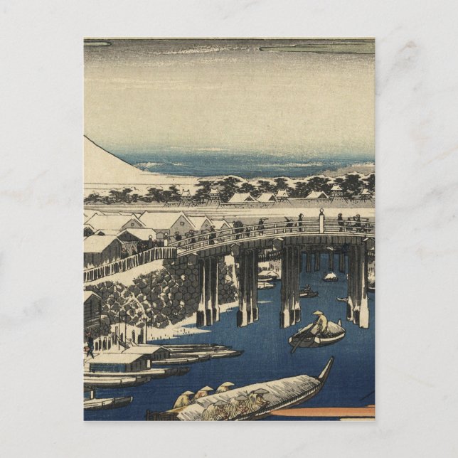 Ando Hiroshige - Nihonbashi, Upklarning efter snö Vykort (Framsida)