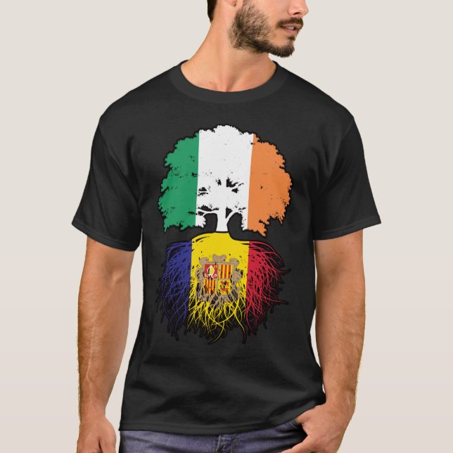 Andorra Andorra Irish Ireland Träd Roots Flagga T Shirt (Framsida)