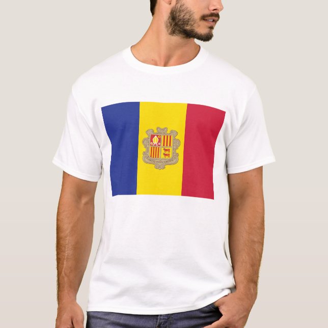 Andorra Flag T-Shirt, Patriotic T-Shirts, T Shirt (Framsida)
