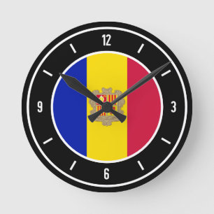 Andorra Flagga Elegant Rund Klocka