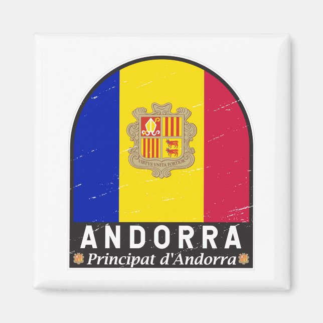Andorra Flagga Emblem Distress Vintage Magnet (Framsidan)