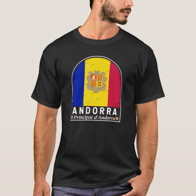 Andorra Flagga Emblem Distress Vintage T Shirt (Framsida)