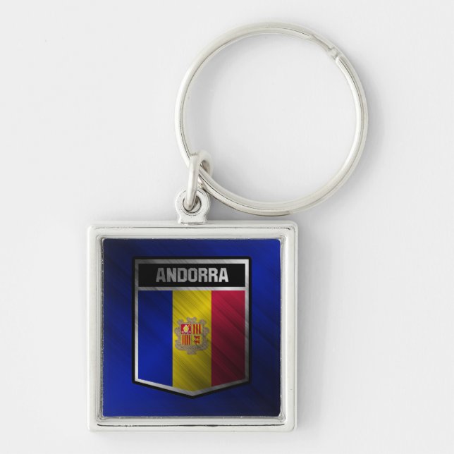 Andorra Fyrkantig Silverfärgad Nyckelring (Framsidan)