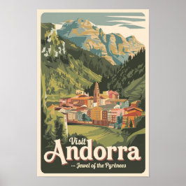 Andorra Illustration Resa Konst Vintage Poster