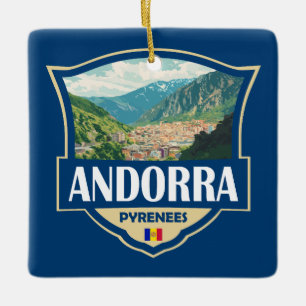 Andorra Illustration Retro Badge Julgransprydnad Keramik