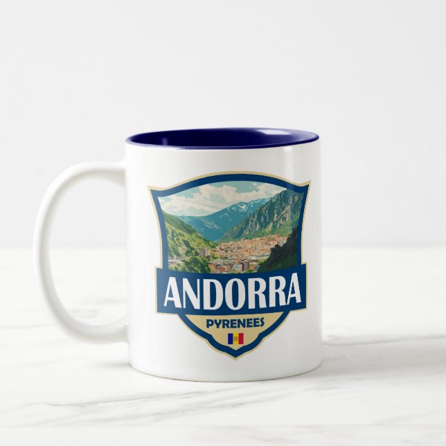 Andorra Illustration Retro Badge Två-Tonad Mugg (Vänster)