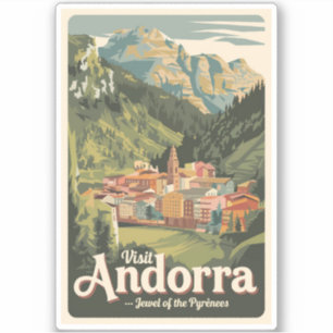 Andorra Illustration Travel Art Vintage Klistermärken