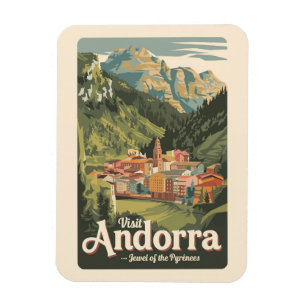 Andorra Illustration Travel Art Vintage Magnet