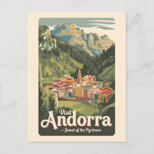 Andorra Illustration Travel Art Vintage Vykort