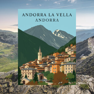 Andorra la Vella, Andorra Vintage resor Art Vykort
