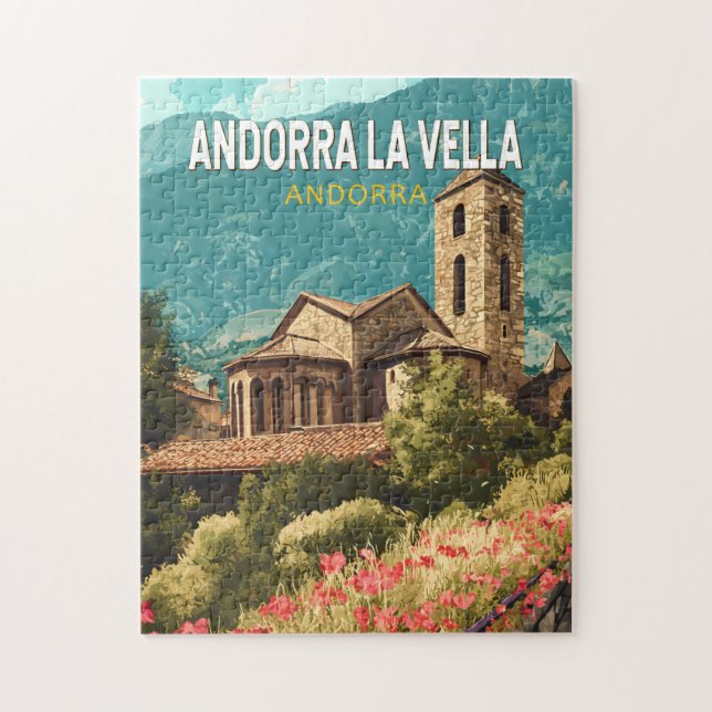 Andorra la Vella Travel Art Vintage Pussel (Vertikal)