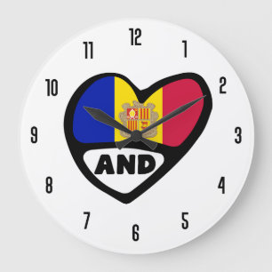 Andorra Land Code AND Flagga Heart Stor Klocka