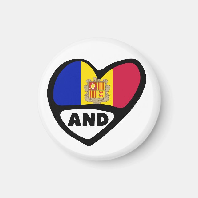 Andorra Land Code Flagga Heart AND Magnet (Framsidan)