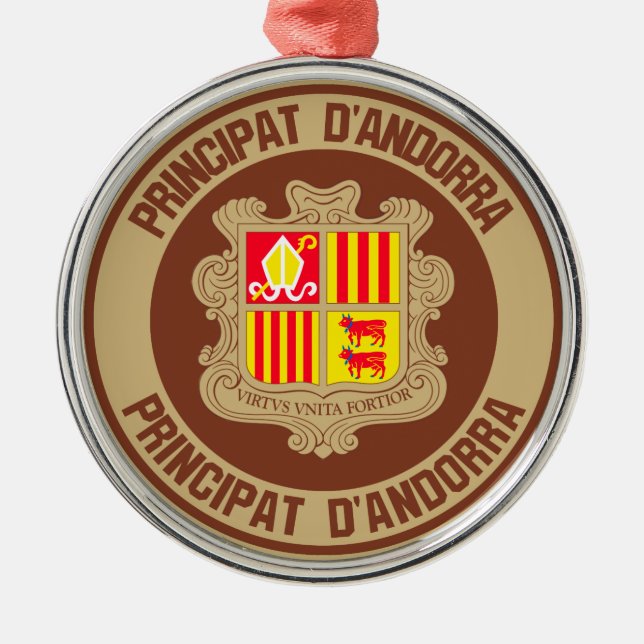Andorra Round Emblem Julgransprydnad Metall (Framsidan)