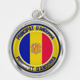 Andorra Round Emblem Rund Silverfärgad Nyckelring