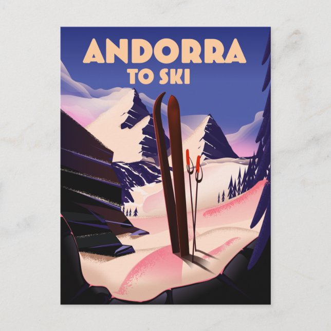 Andorra-skidan poster. vykort (Framsida)