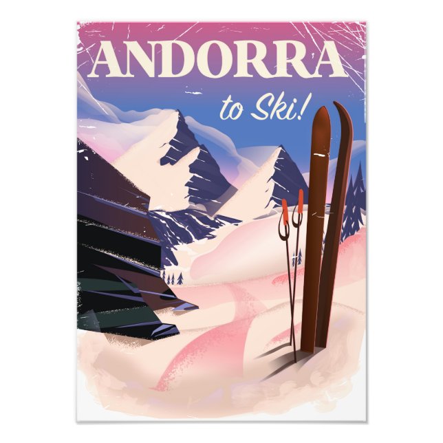 Andorra vintage skidplakat fototryck (Framsidan)