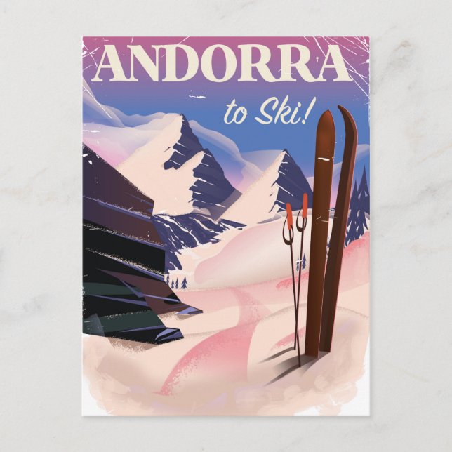 Andorra vintage skidplakat vykort (Framsida)