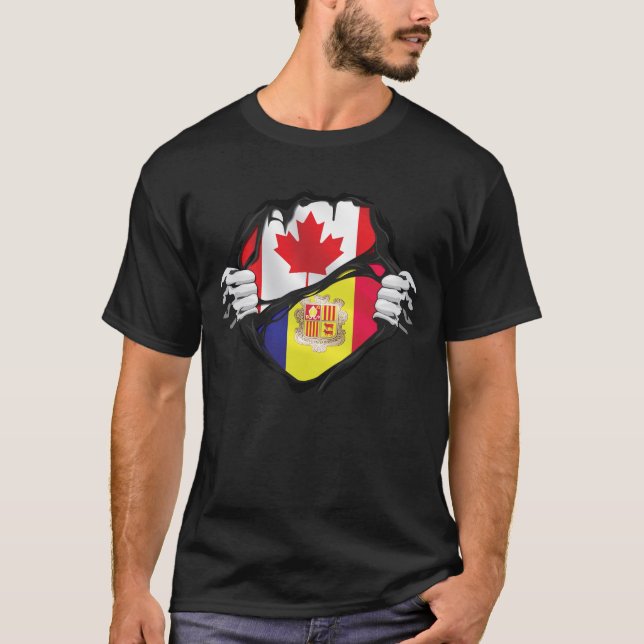 Andorran Canadian Händer Ripping Roots Flagga T Shirt (Framsida)