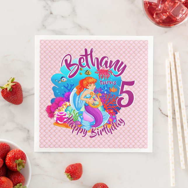 Ändra ålder för Sjöjungfrun Namn Födelsedagsfest A Pappersservett (Insitu)