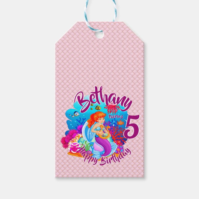 Ändra ålder för Sjöjungfrun Namn Födelsedagsfest A Presentetikett (Framsidan)