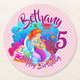 Ändra ålder för Sjöjungfrun Namn Födelsedagsfest A Underlägg Papper Rund