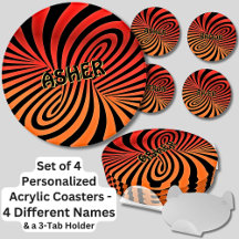 Ändra ALL Namn, svart Orange Swirtset 4 Rund