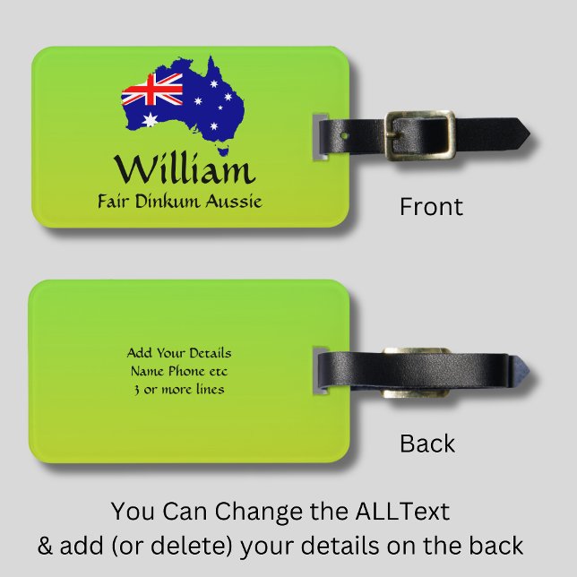 Ändra ALL-text, Fair Dinkum Aussie Flagga Karta Bagagebricka (Skapare uppladdad)