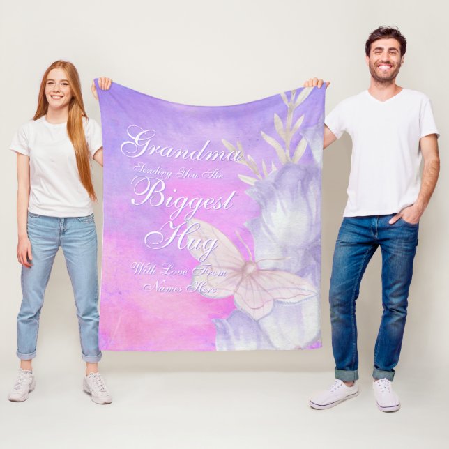 Ändra ALL TEXT Skicka Biggest Hug för Mamma Grandm Fleecefilt (På plats)