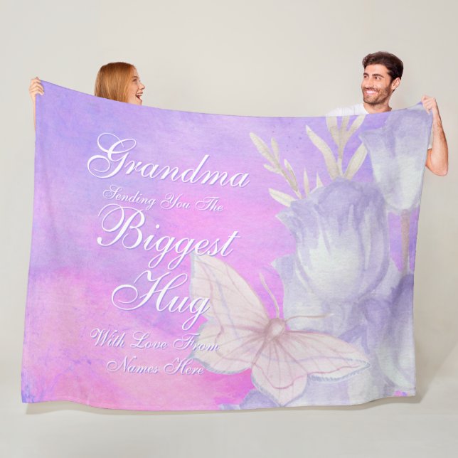 Ändra ALL TEXT Skicka Biggest Hug för Mamma Grandm Fleecefilt (På plats)