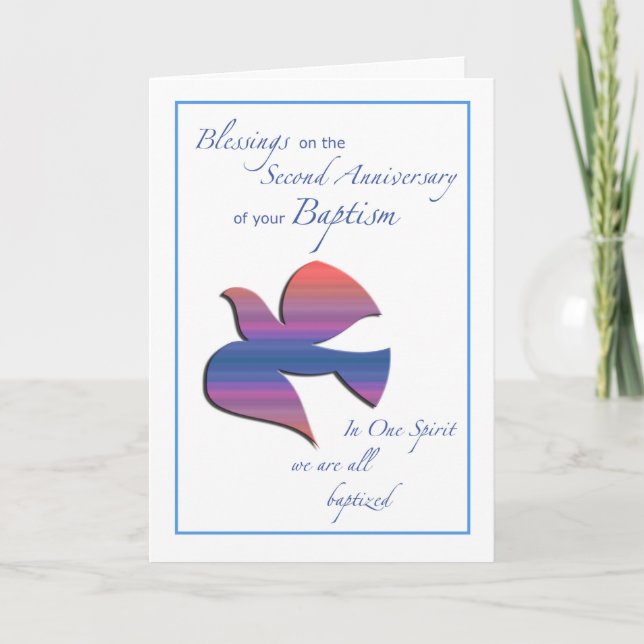 Andra årsdagen av Baptism Dove Kort (Framsida)