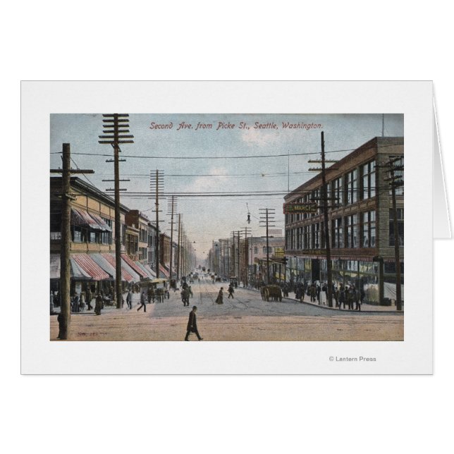 Andra Ave-vyn från Pike Street Hälsningskort (Framsidan Horizontal)