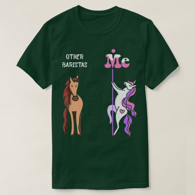 Andra baristas jag Tee Unicorn Barista Funny Gift  (Design framsida)