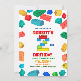 Andra Byggnad-blocket födelsedag, byggande party Inbjudningar