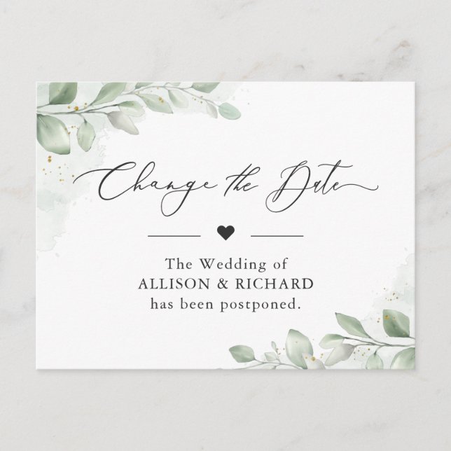 Ändra datum Chic grönska Eukalyptus Uppskjuten Vykort (Framsida)