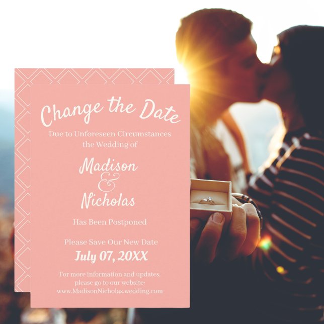 Ändra datum då Bröllop skjutit upp minimalistisk R Spara Datumet (Change the Date Wedding Postponed Minimalist Pink Save The Date Announcement)