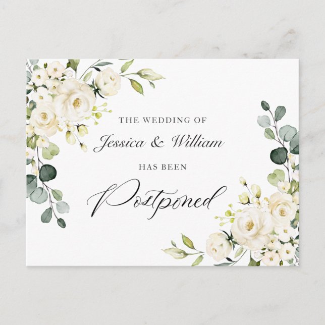 Ändra datum Elegant Eukalyptus Vita Rosor Vykort (Framsida)